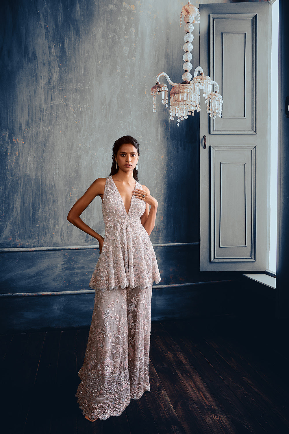 Ash Grey Floral Sharara Set