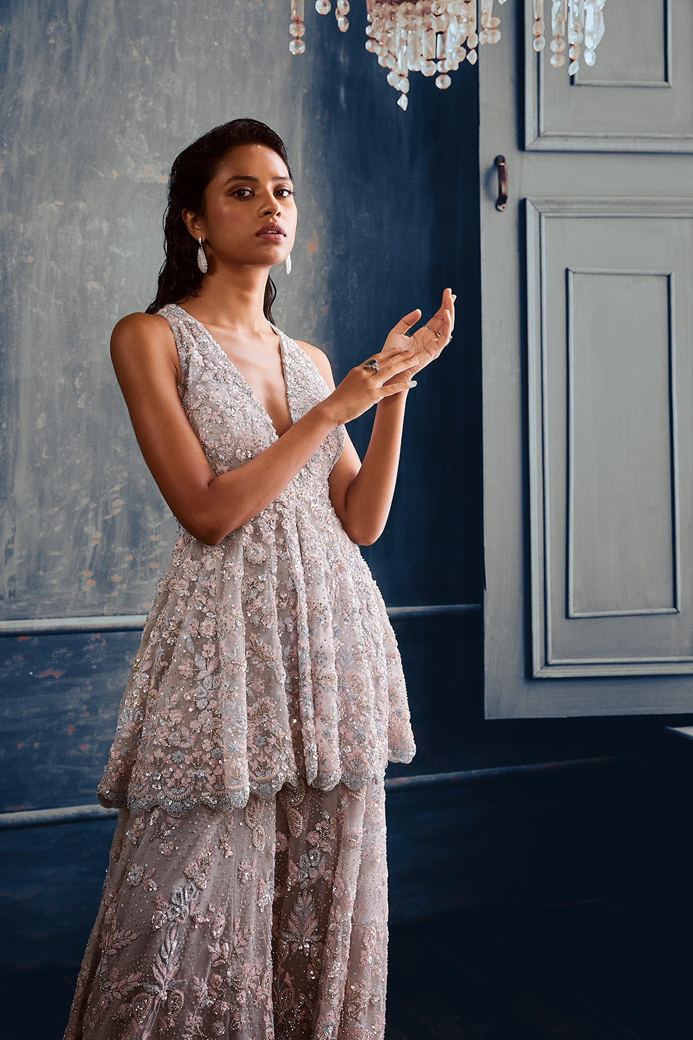 Ash Grey Floral Sharara Set