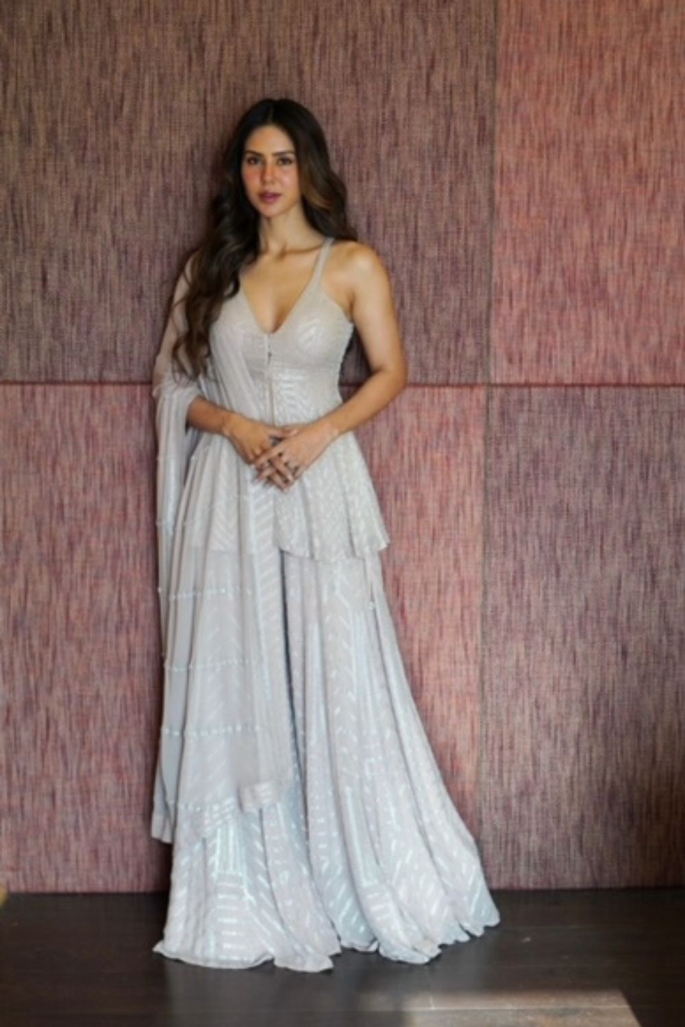Dusty Pink Crystal Sharara Set
