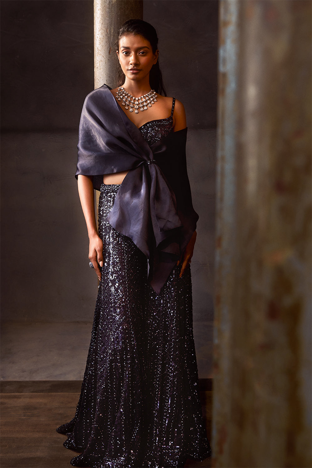 Navy Sharara Pant Set
