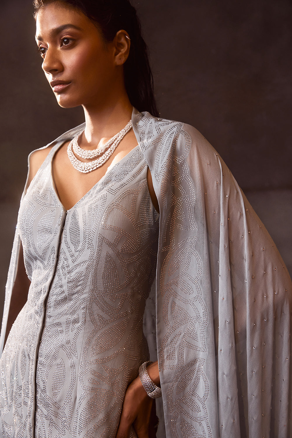 Powder Blue Crystal Sharara Set