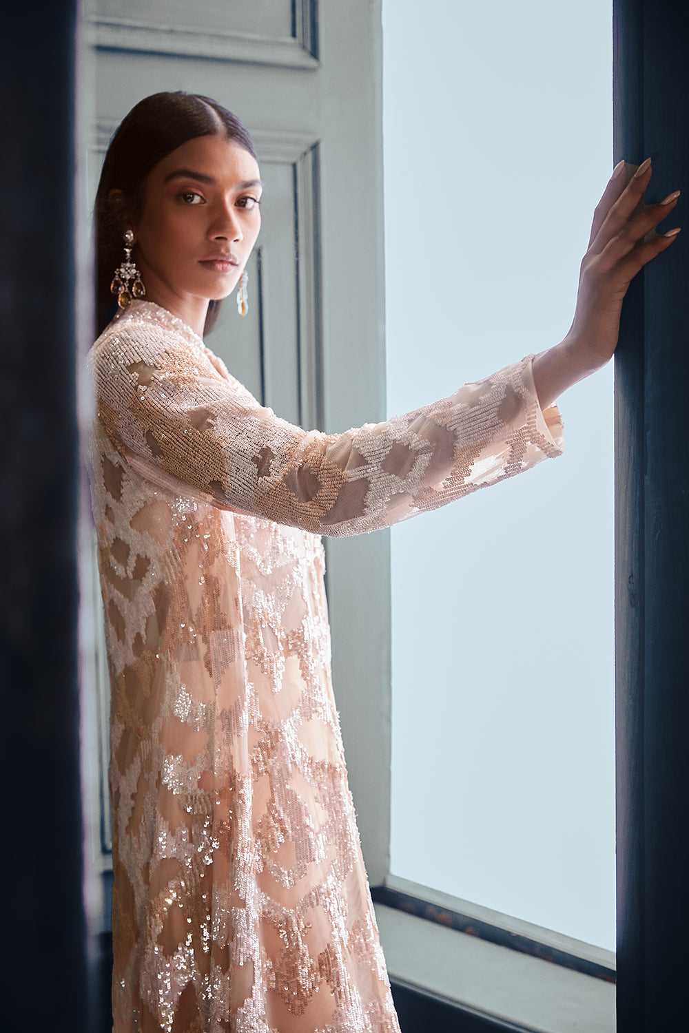 Powder Peach Sequin Jacket Set