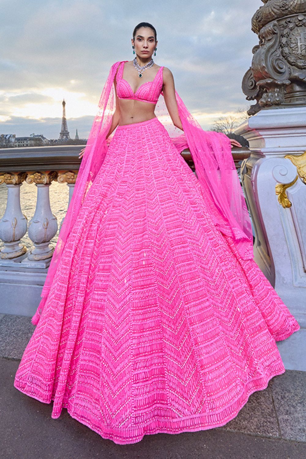 Neon Pink Sequin Lehenga Set