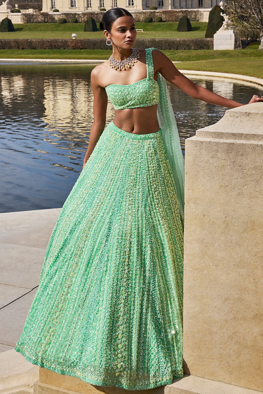 Sea Green Sequin Lehenga Set