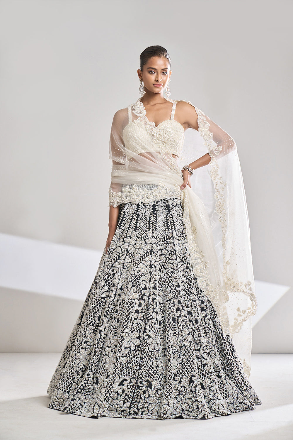 Black & White Pearl Lehenga Set
