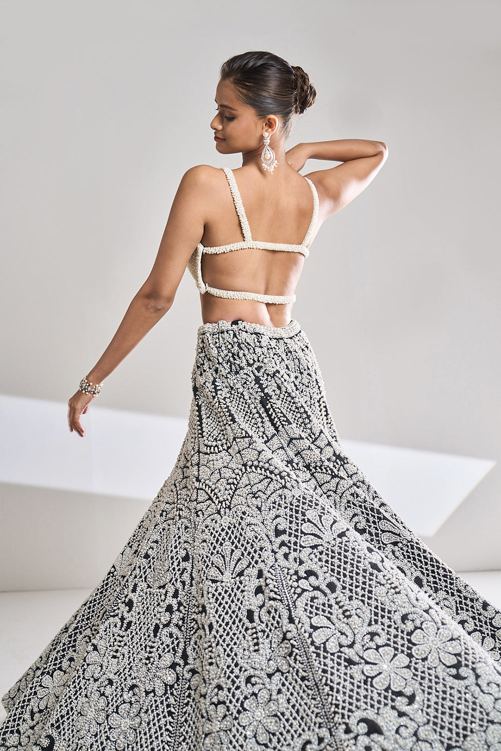 Black & White Pearl Lehenga Set