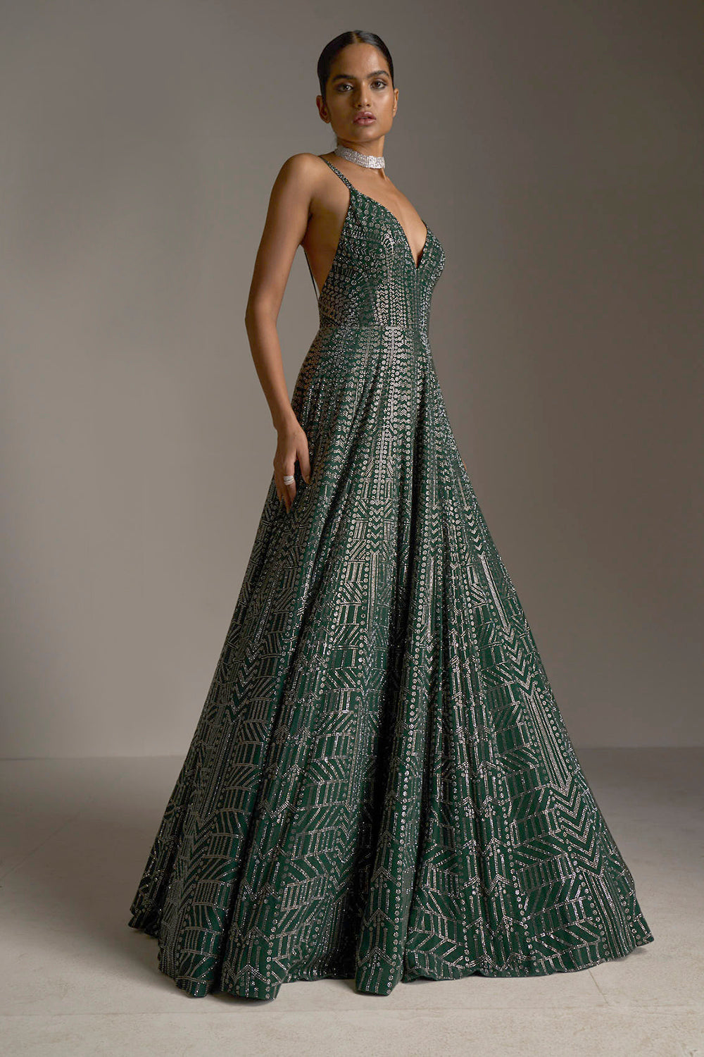 Bottle Green Crystal Gown
