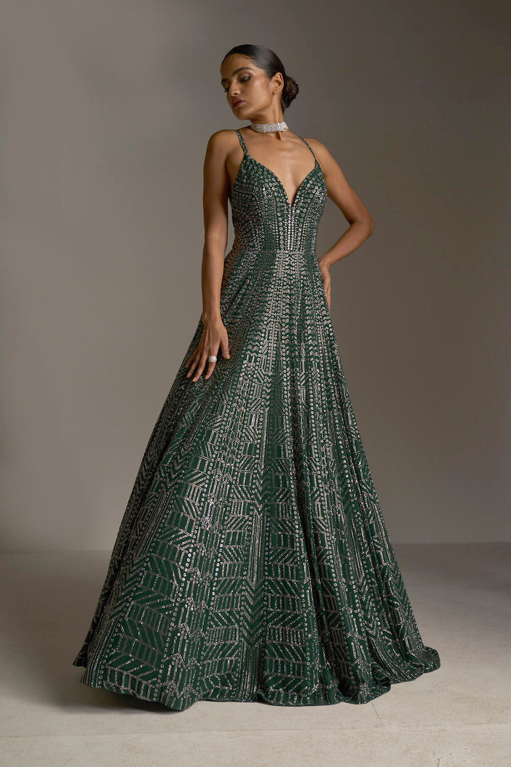 Bottle Green Crystal Gown