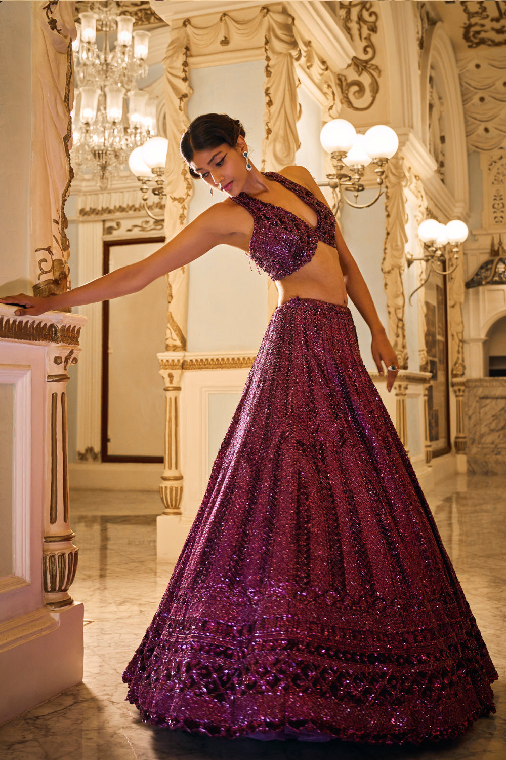 Burgundy Sequin Lehenga Set