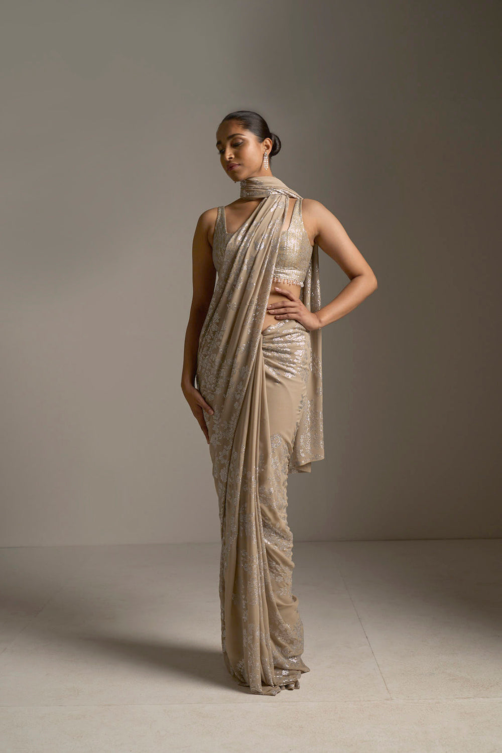 Champagne Crystal Saree