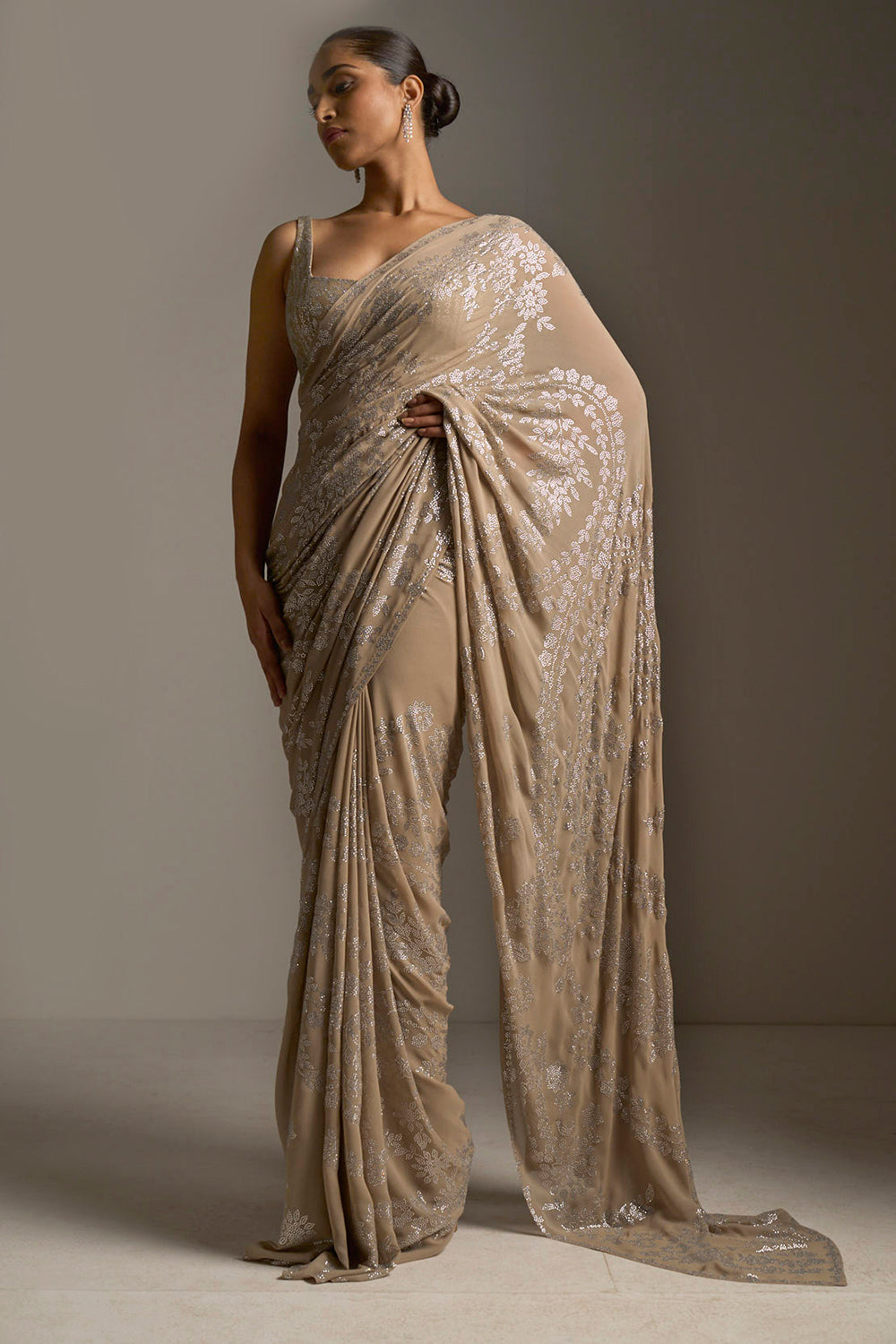 Champagne Crystal Saree