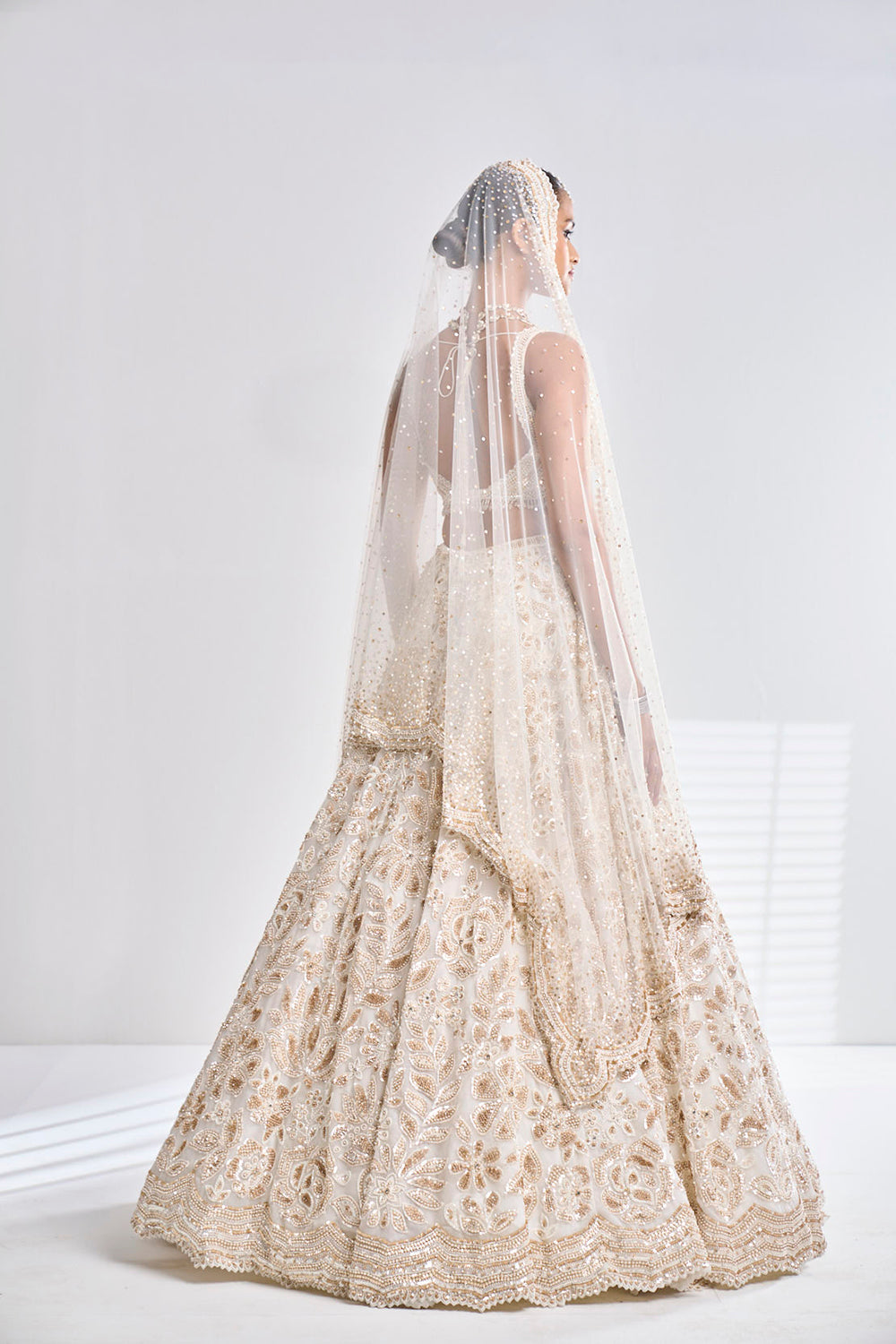 Cream Gold Floral Lehenga Set