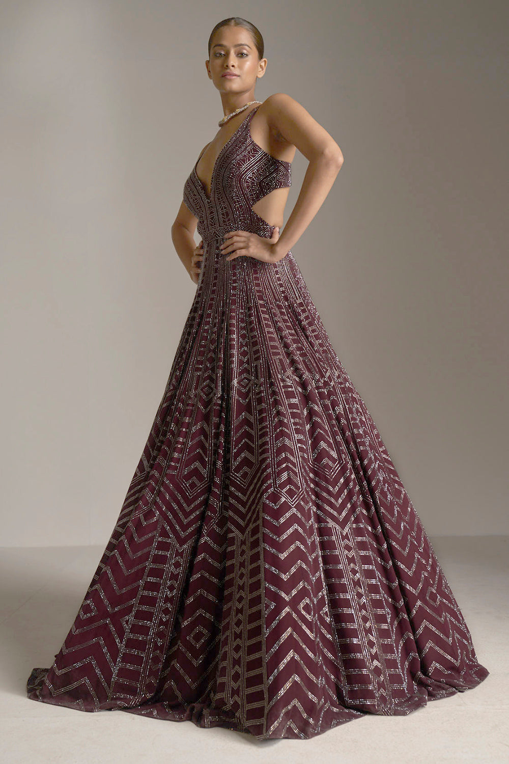 Dark Maroon Crystal Gown