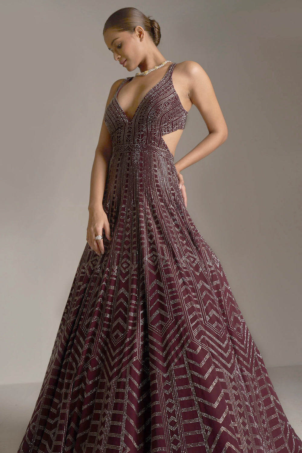 Dark Maroon Crystal Gown