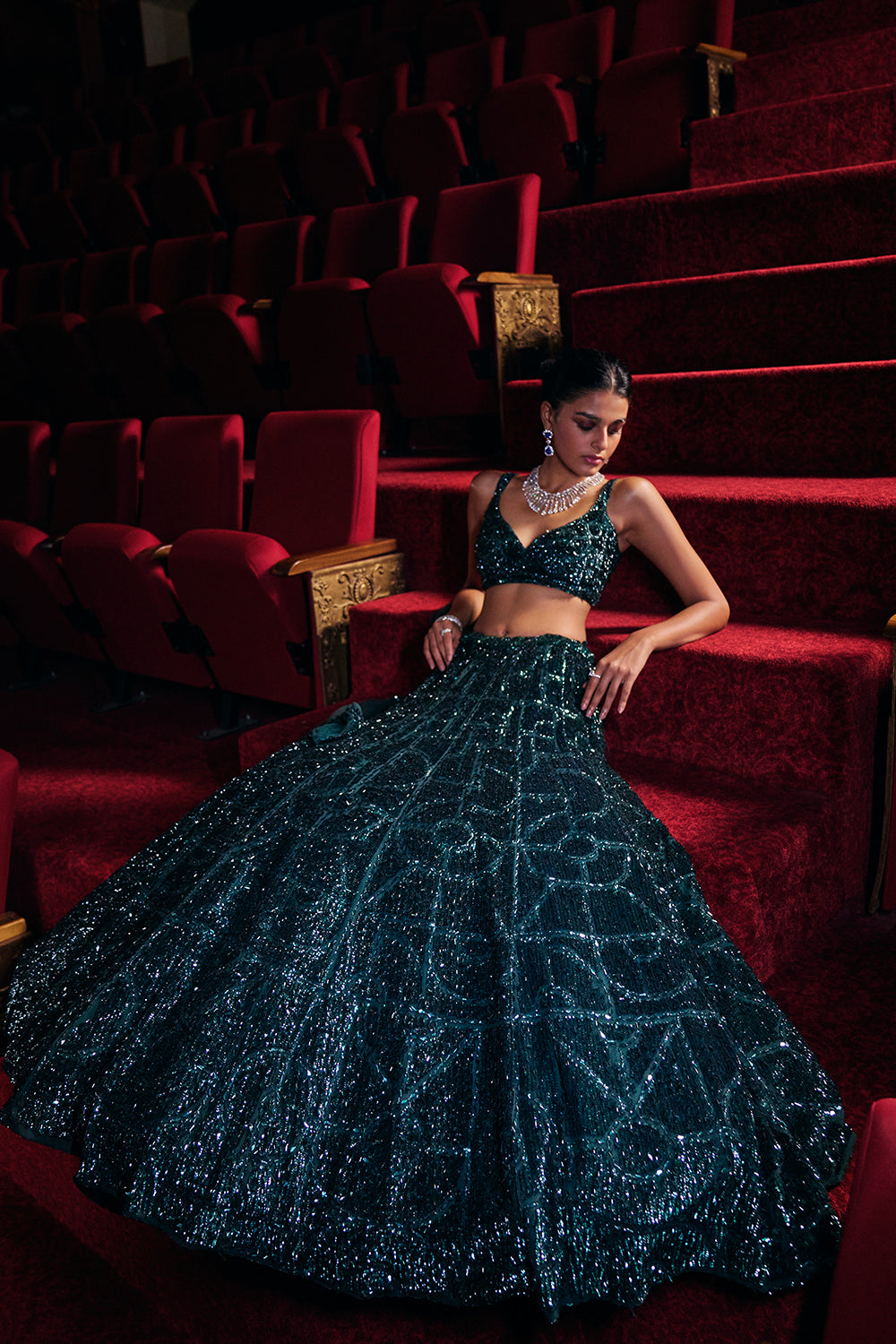 Dusty Teal Sequin Lehenga Set