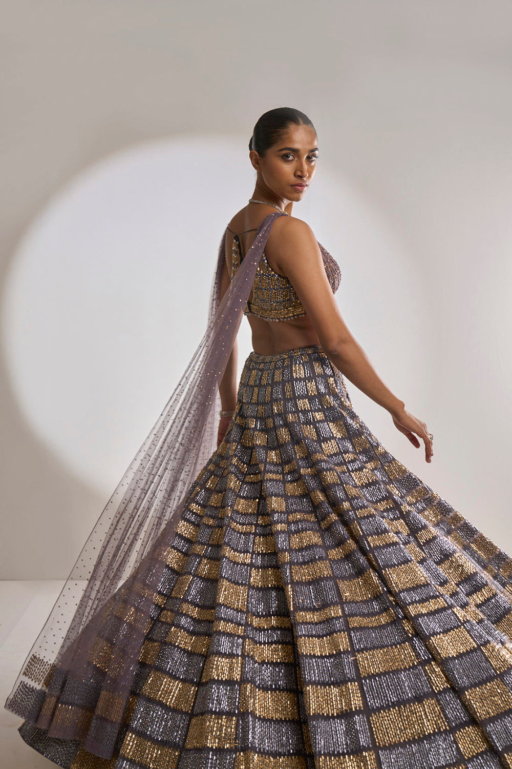 Grey Gold Sequin Lehenga Set