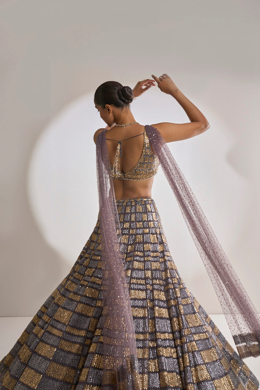 Grey Gold Sequin Lehenga Set