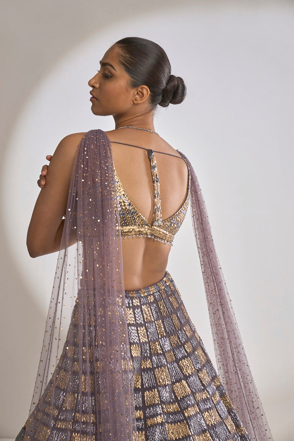 Grey Gold Sequin Lehenga Set