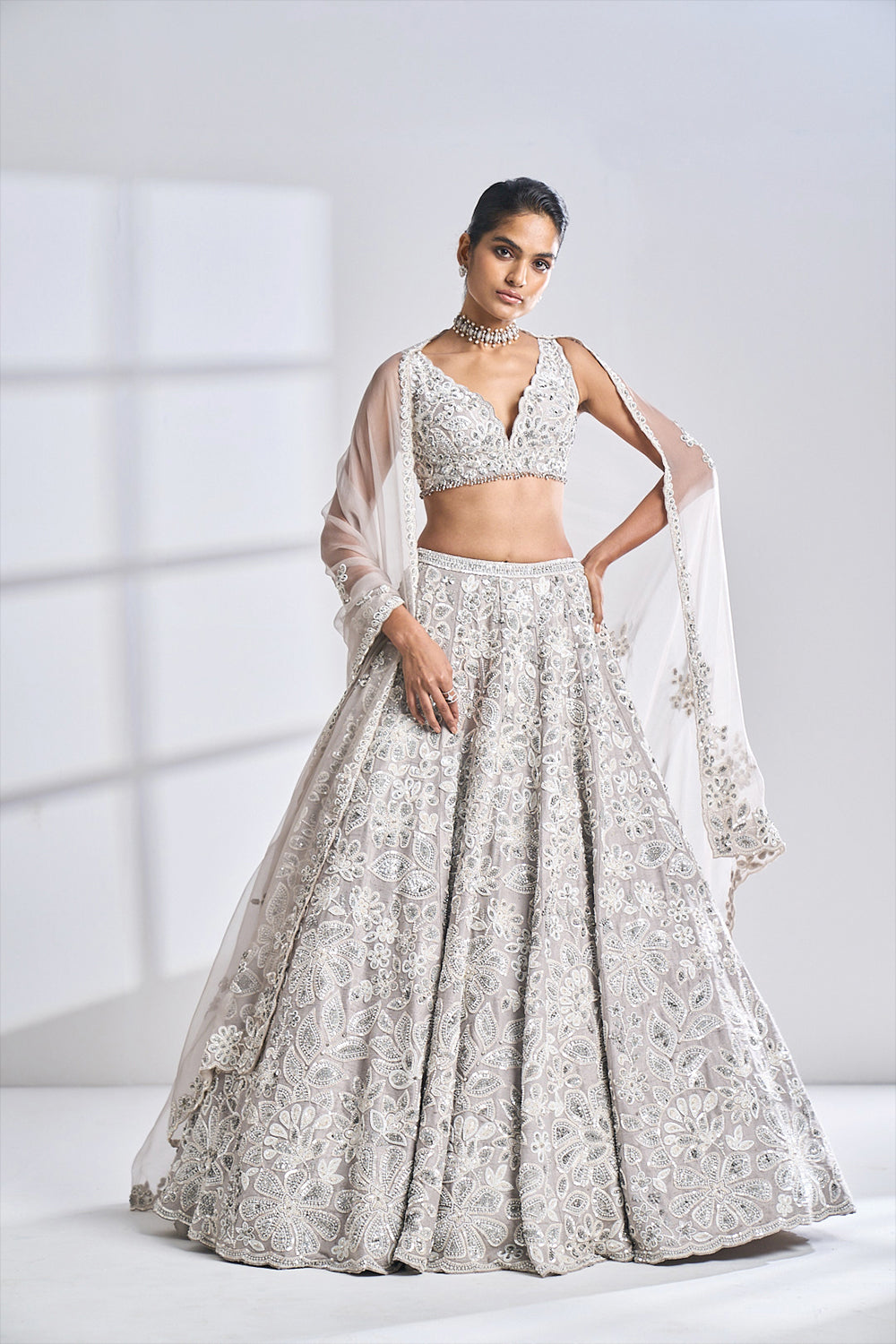 Grey Pearl Lehenga Set