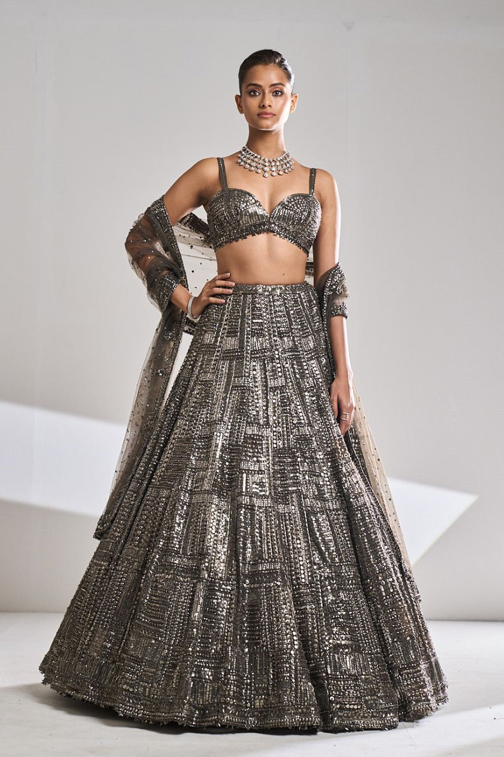 Gunmetal Sequin Lehenga Set