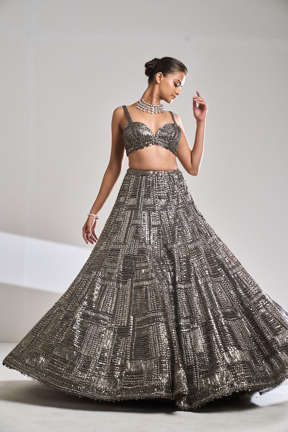 Gunmetal Sequin Lehenga Set