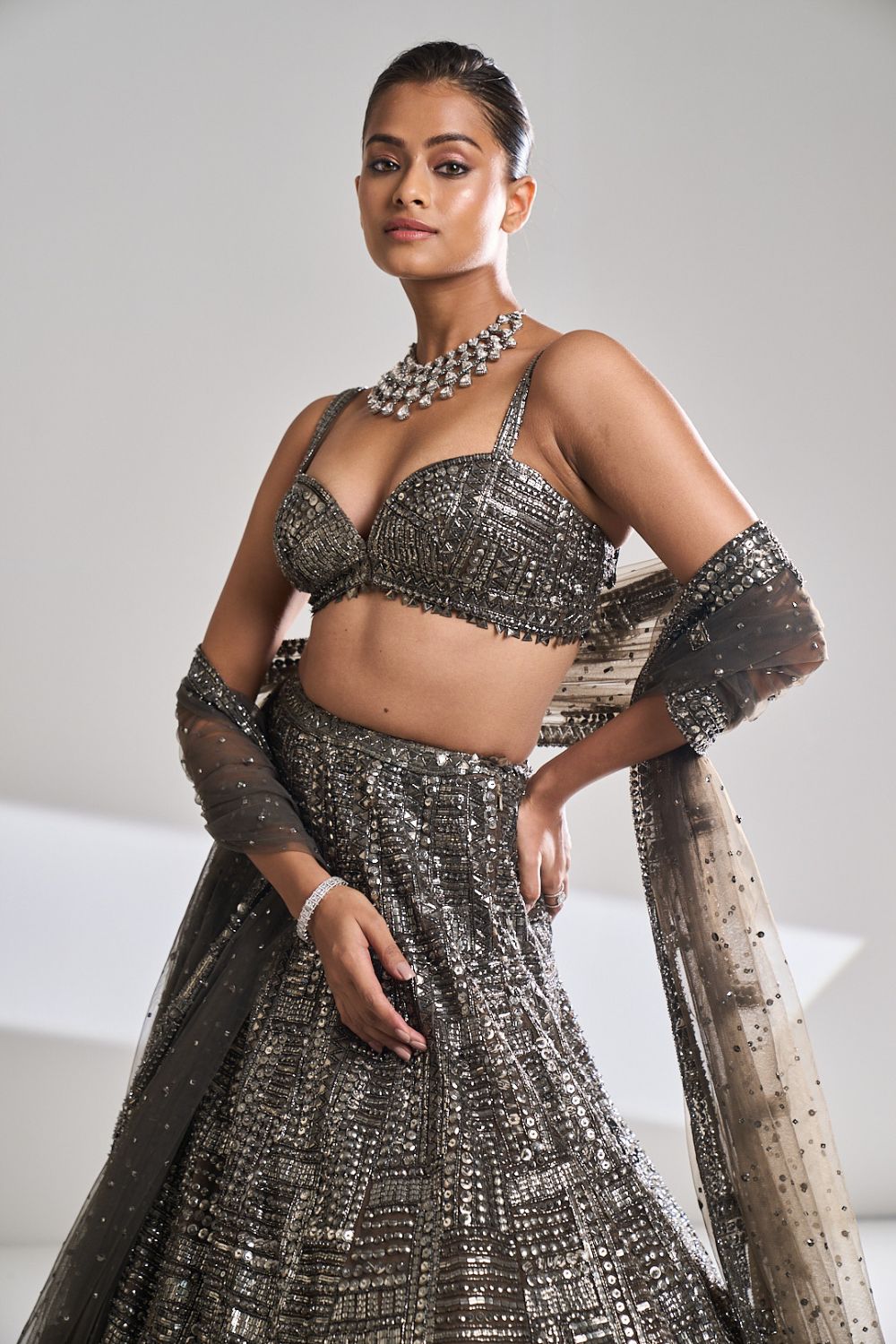 Gunmetal Sequin Lehenga Set