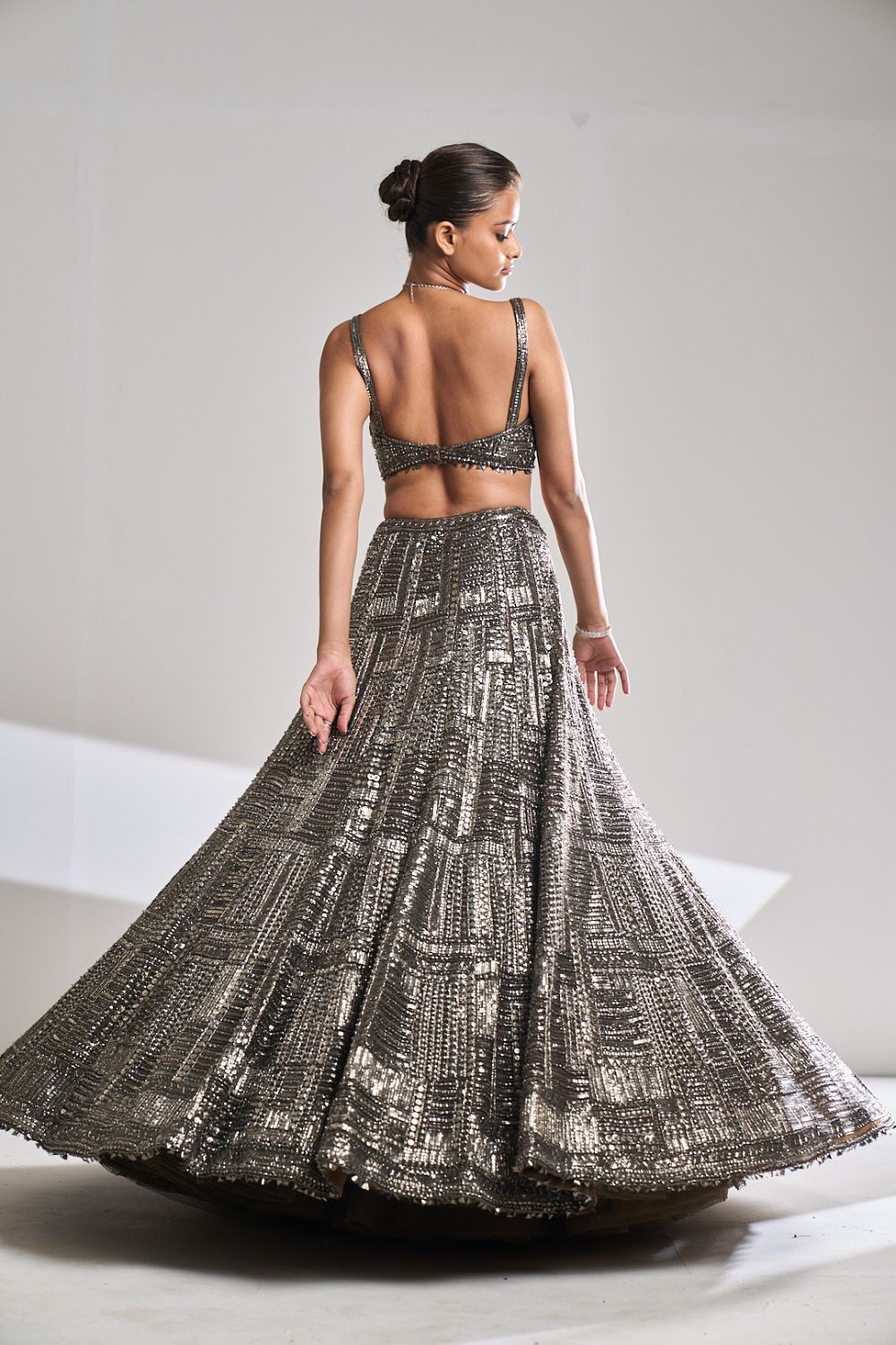 Gunmetal Sequin Lehenga Set