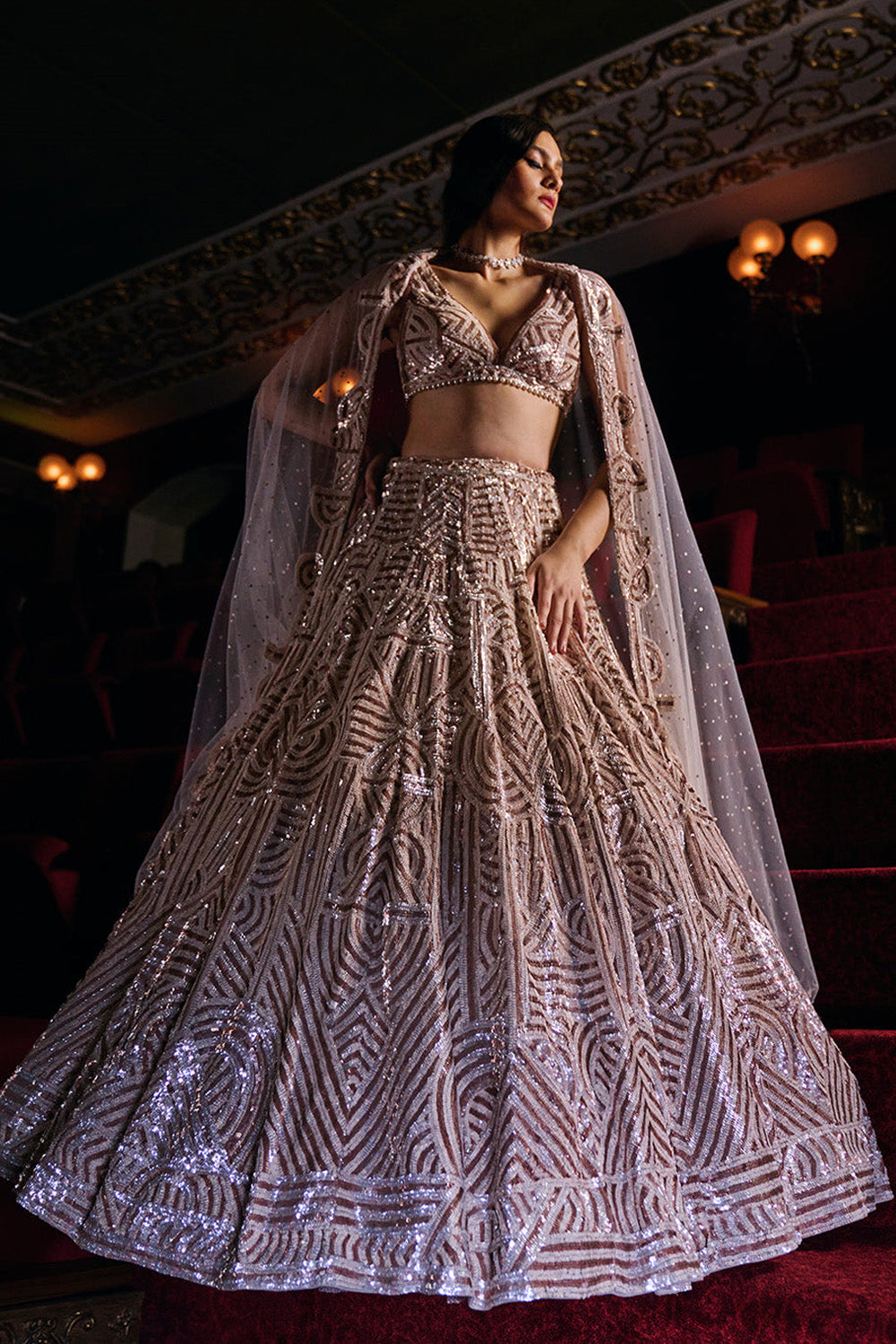 Ivory & Nude Sequin Lehenga Set