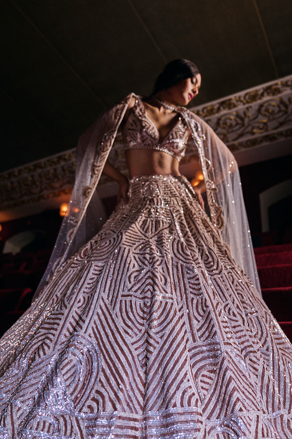 Ivory & Nude Sequin Lehenga Set