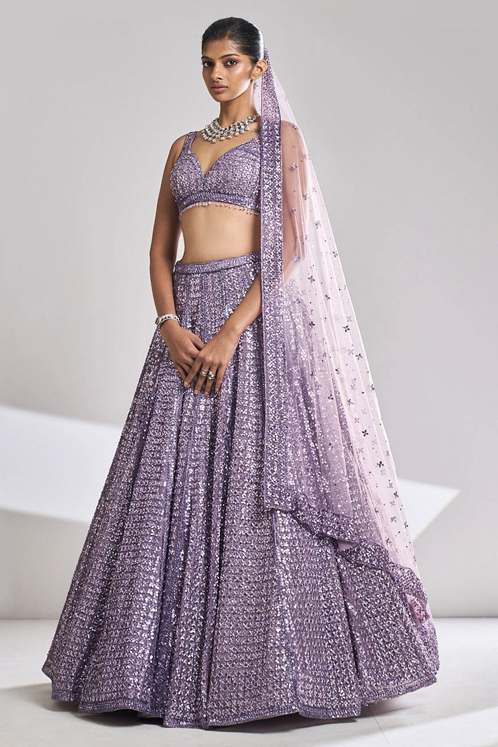 Mauve Sequin Lehenga Set