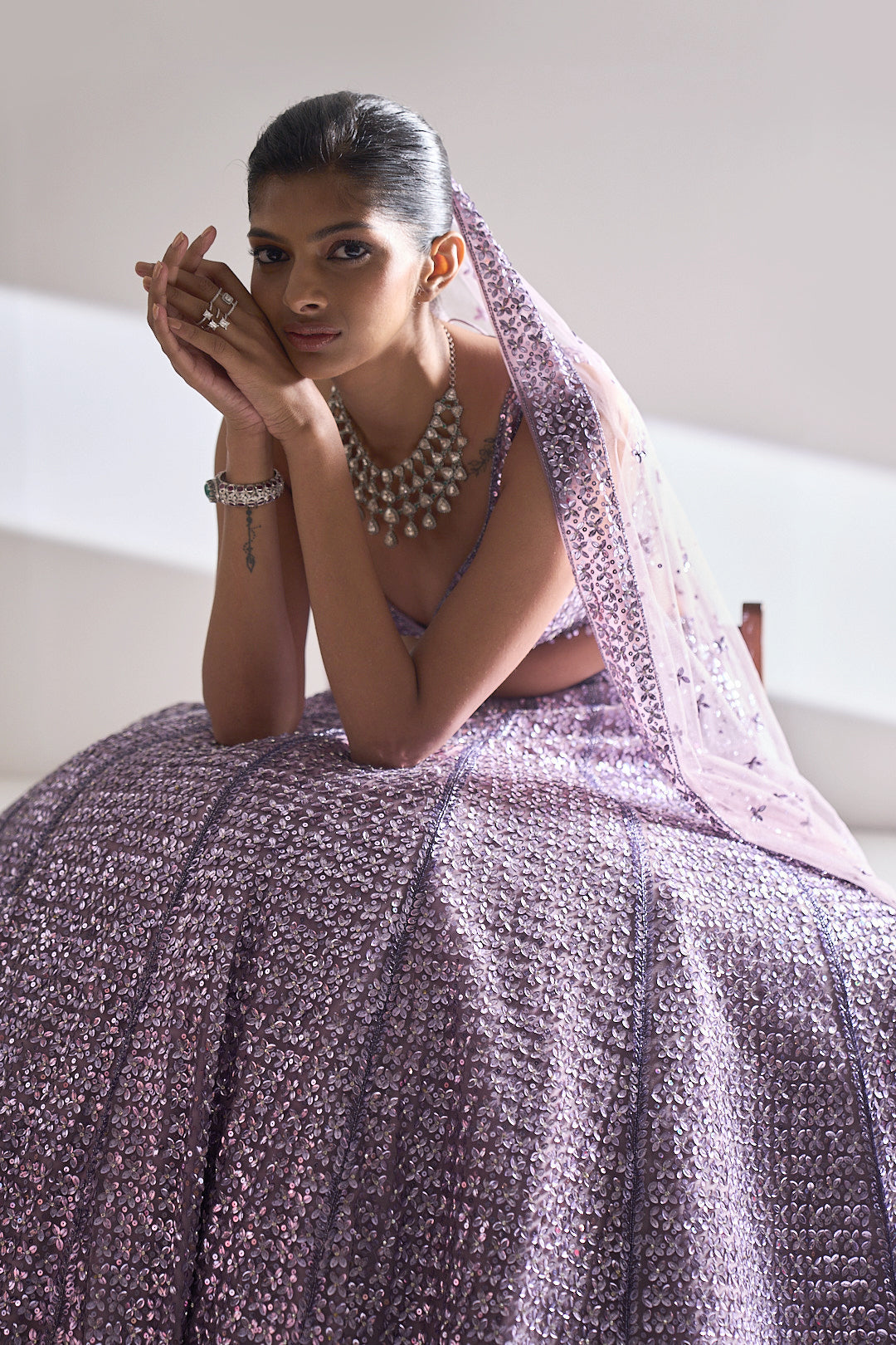 Mauve Sequin Lehenga Set