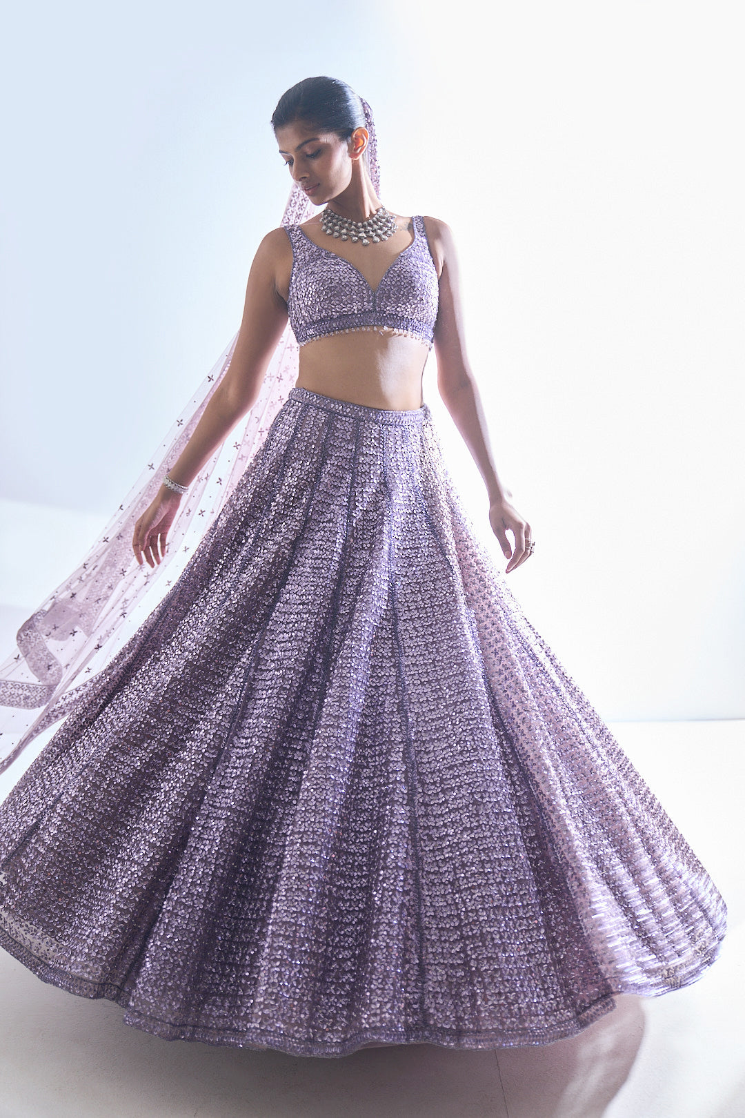 Mauve Sequin Lehenga Set