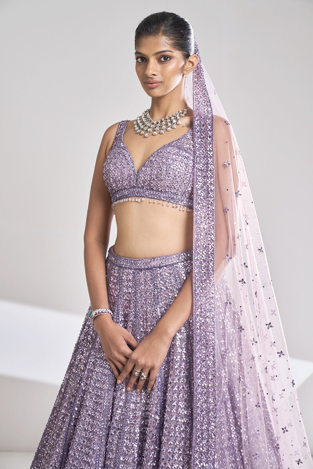 Mauve Sequin Lehenga Set