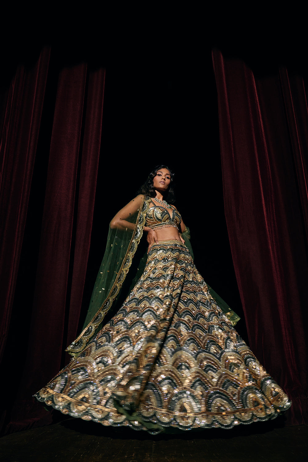 Multi-Coloured Metallic Lehenga Set