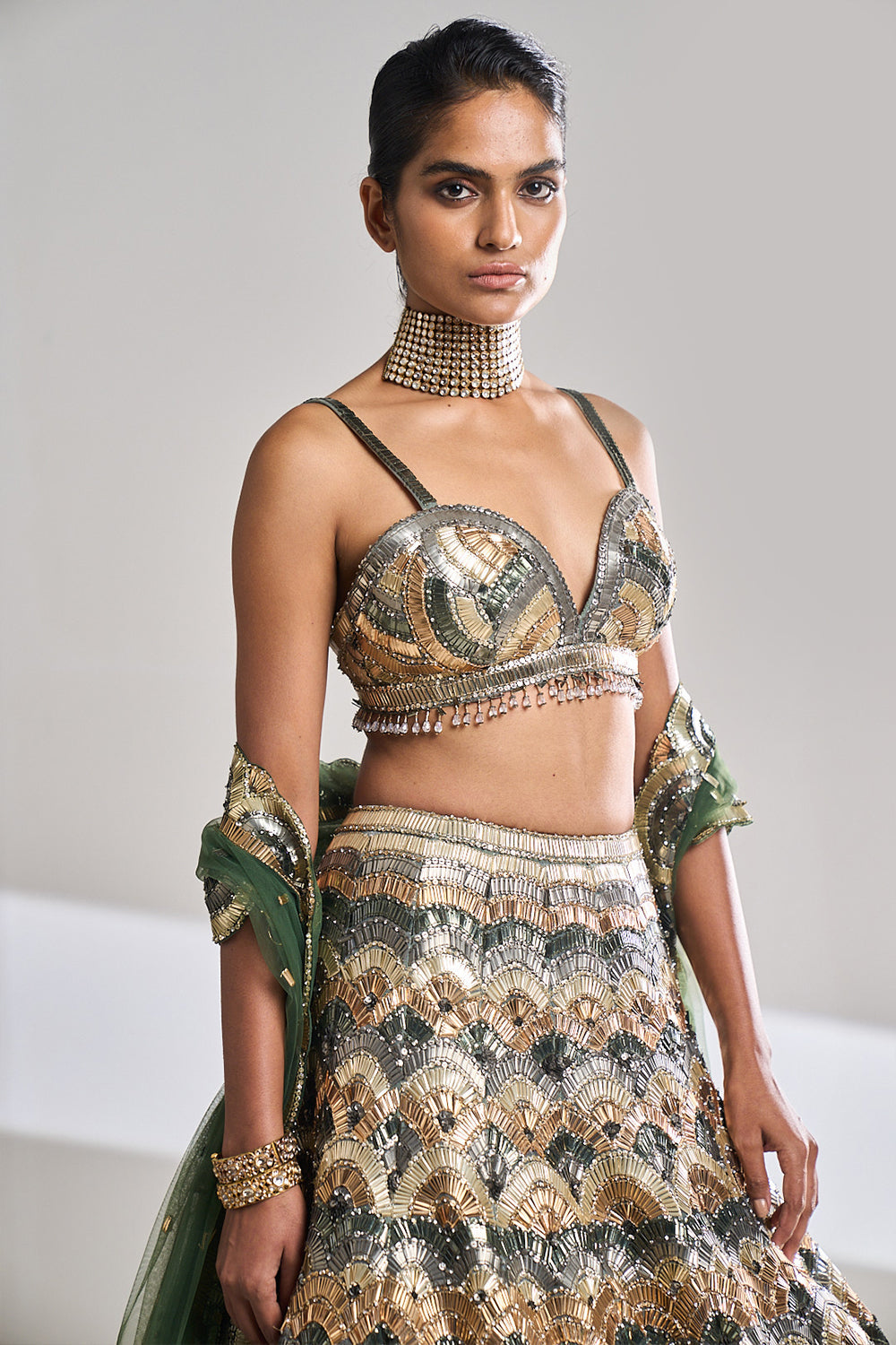 Multi-Coloured Metallic Lehenga Set