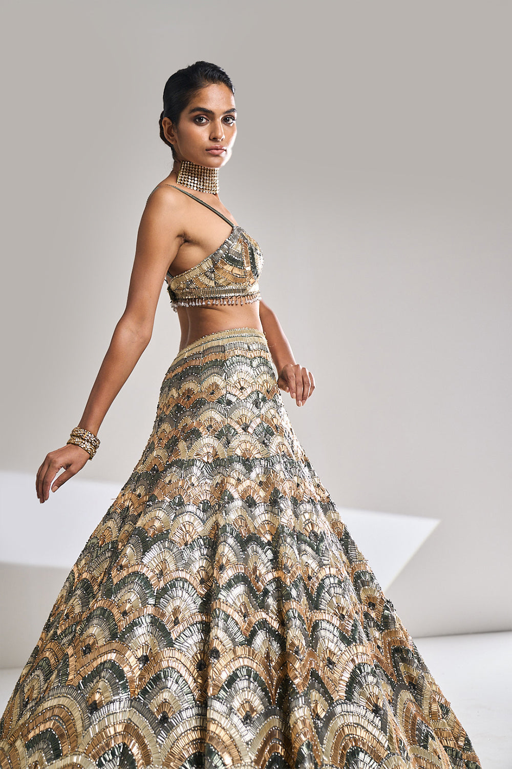 Multi-Coloured Metallic Lehenga Set