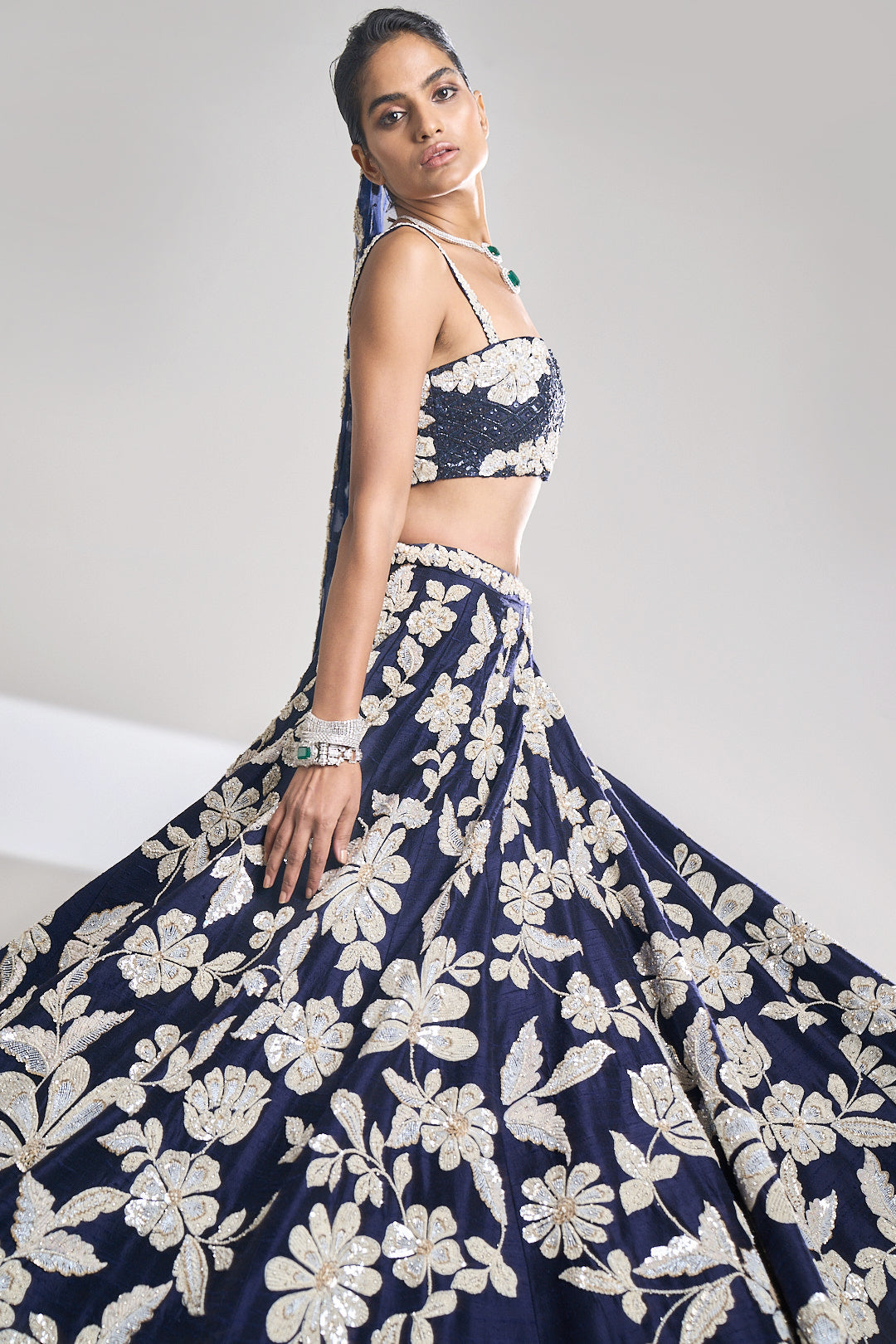 Navy Pearl Lehenga Set