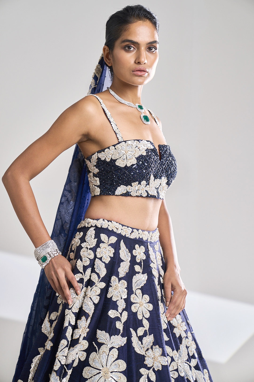 Navy Pearl Lehenga Set