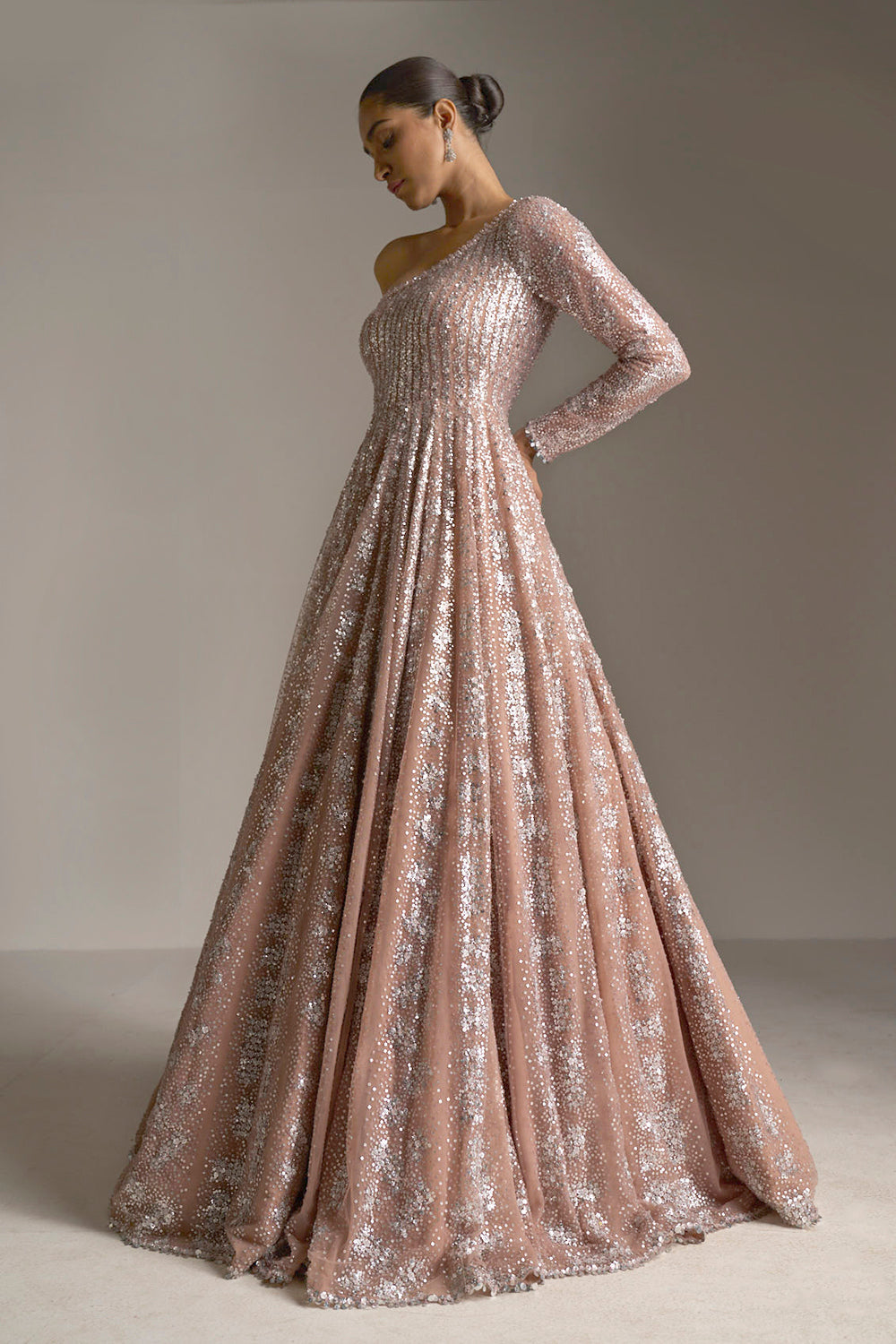 Nude Silver Sequin Gown