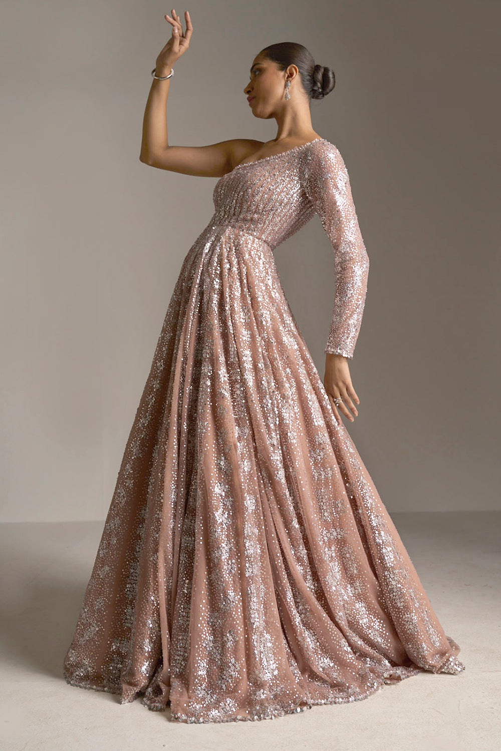 Nude Silver Sequin Gown