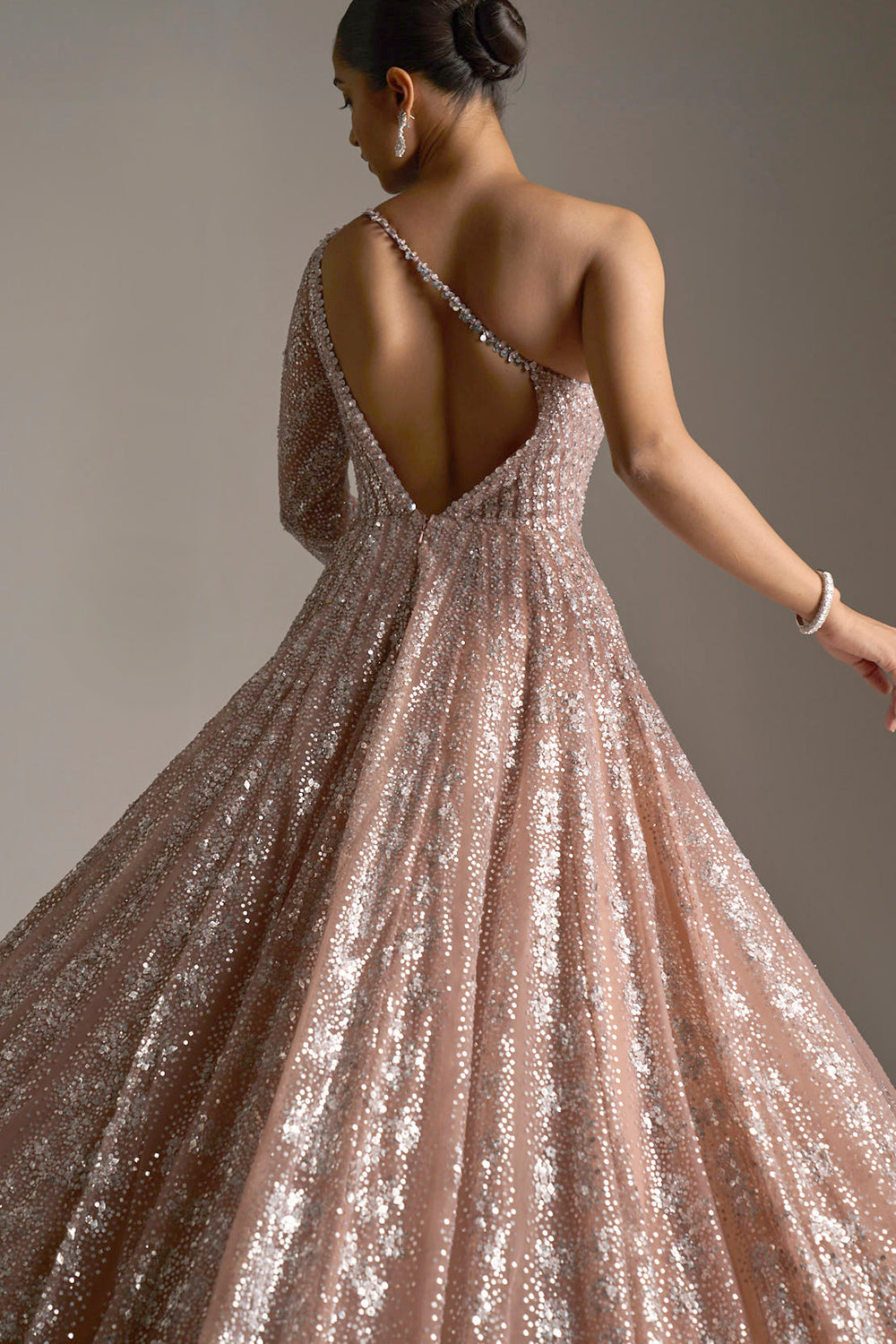 Nude Silver Sequin Gown