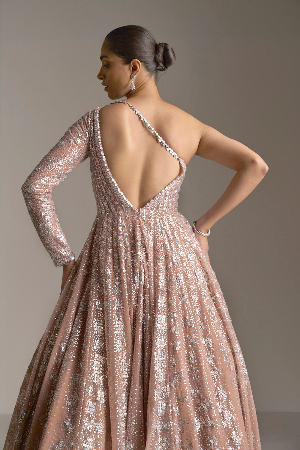 Nude Silver Sequin Gown