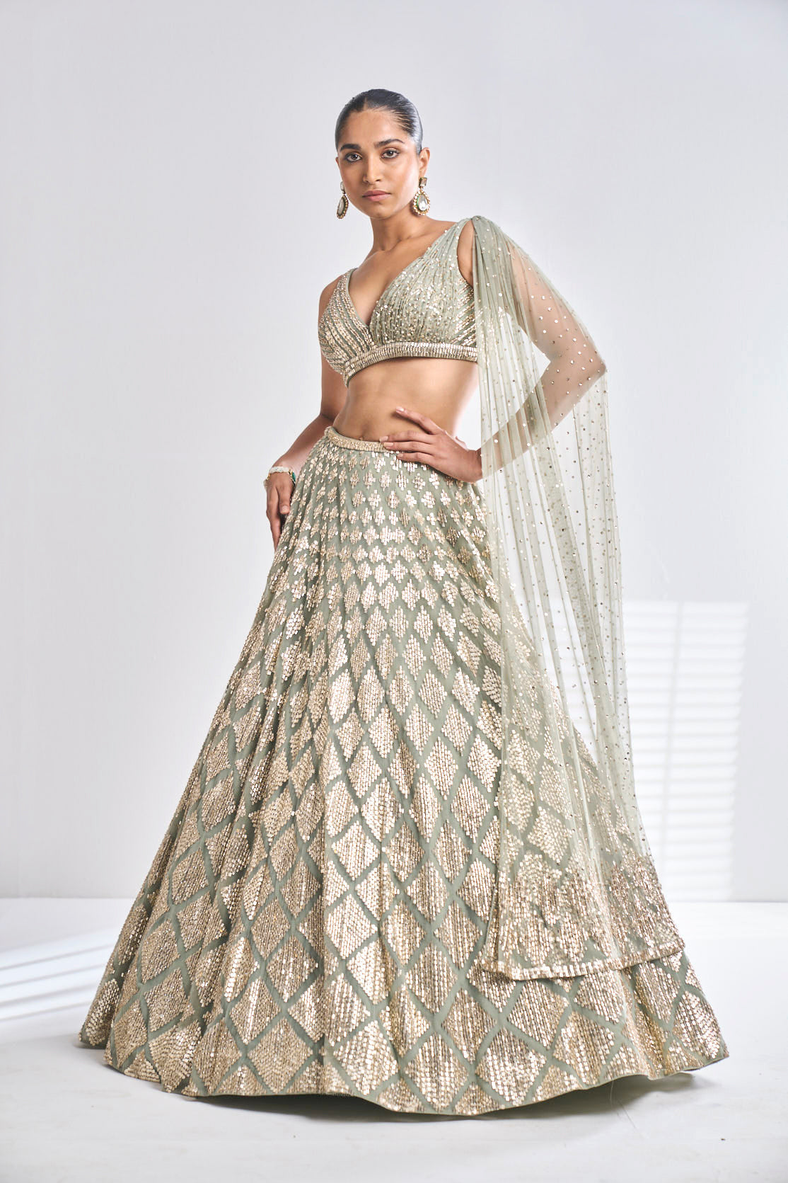 Sage Green Sequin Lehenga Set