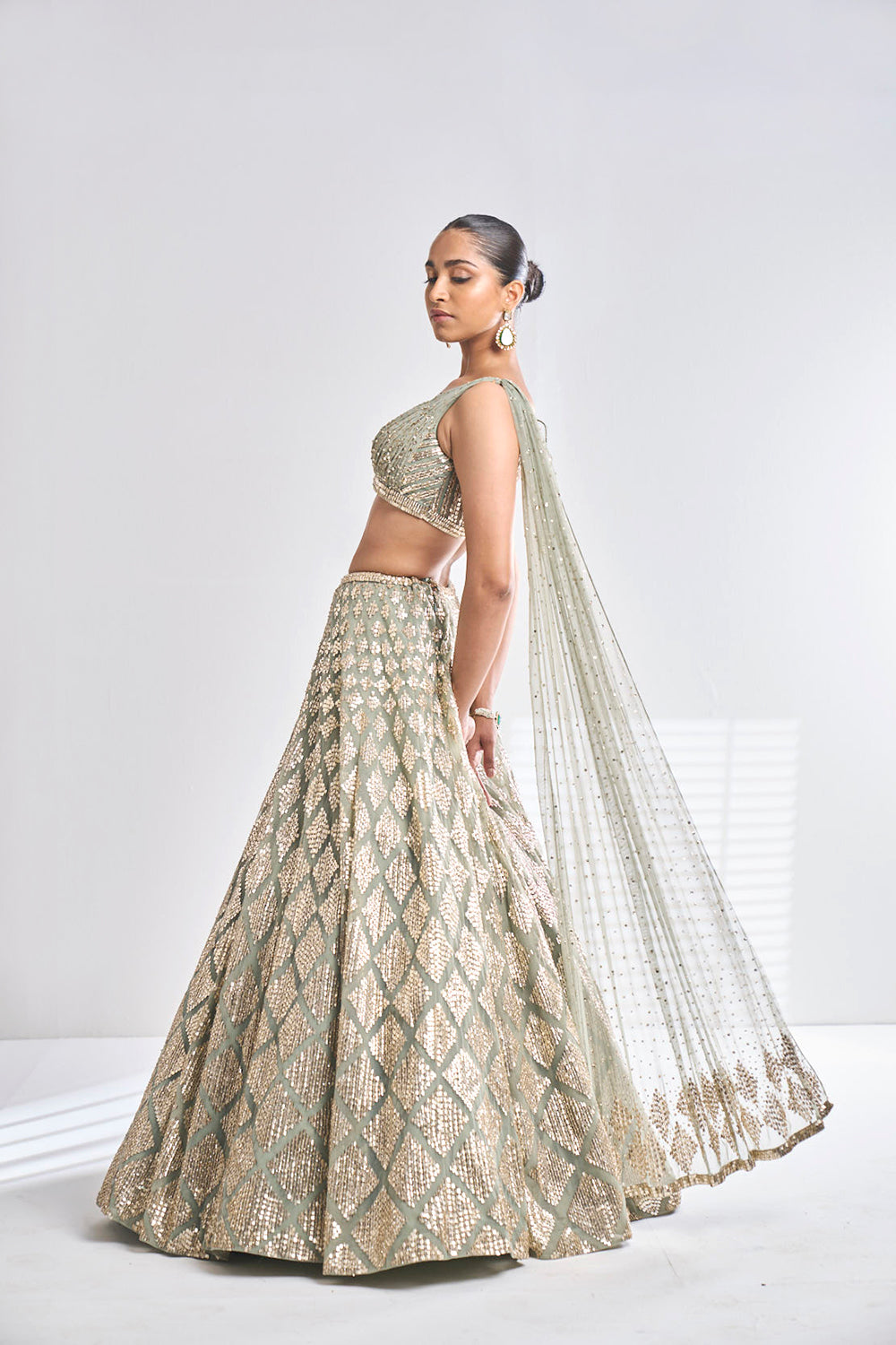 Sage Green Sequin Lehenga Set