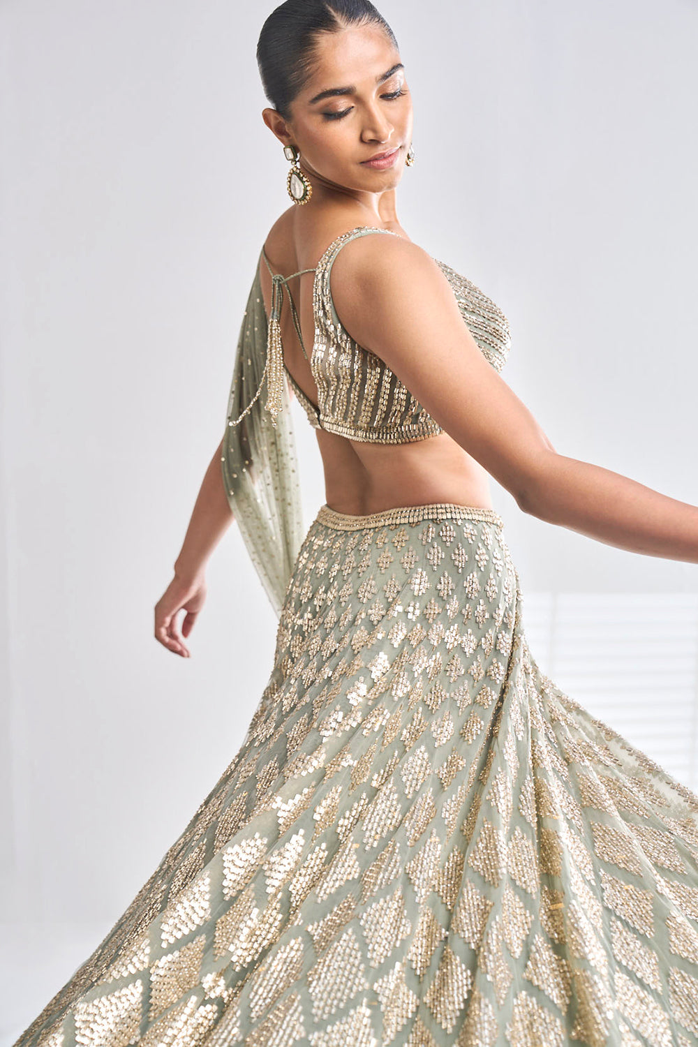 Sage Green Sequin Lehenga Set