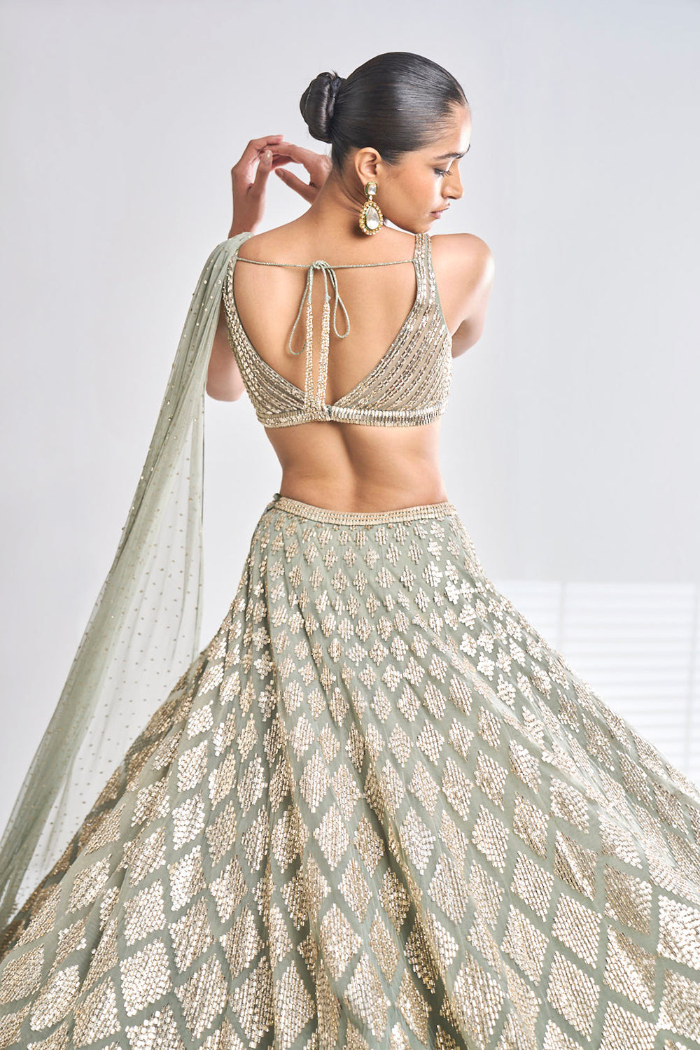 Sage Green Sequin Lehenga Set