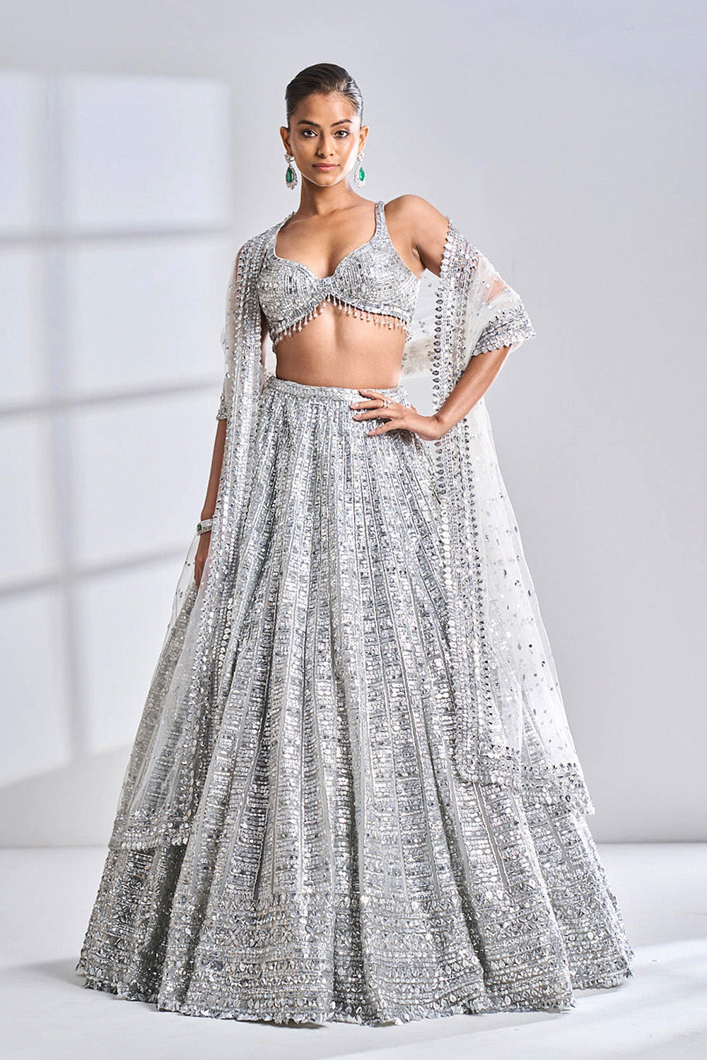 Silver Geometric Lehenga Set