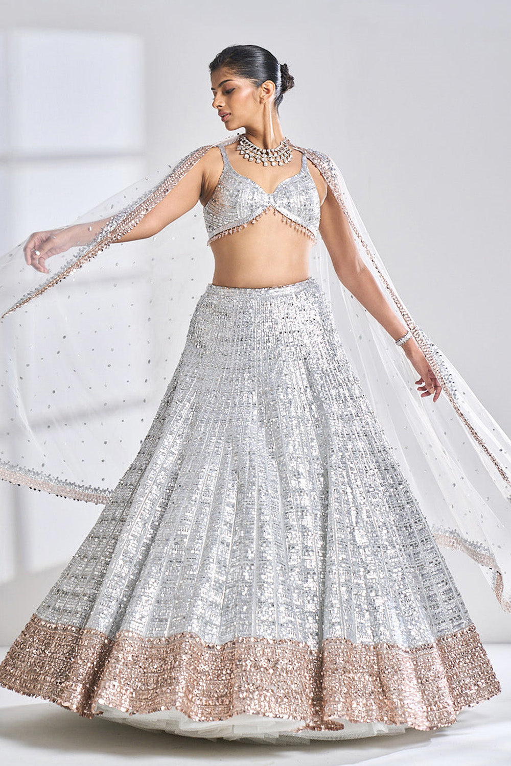 Silver Rose Gold Lehenga Set