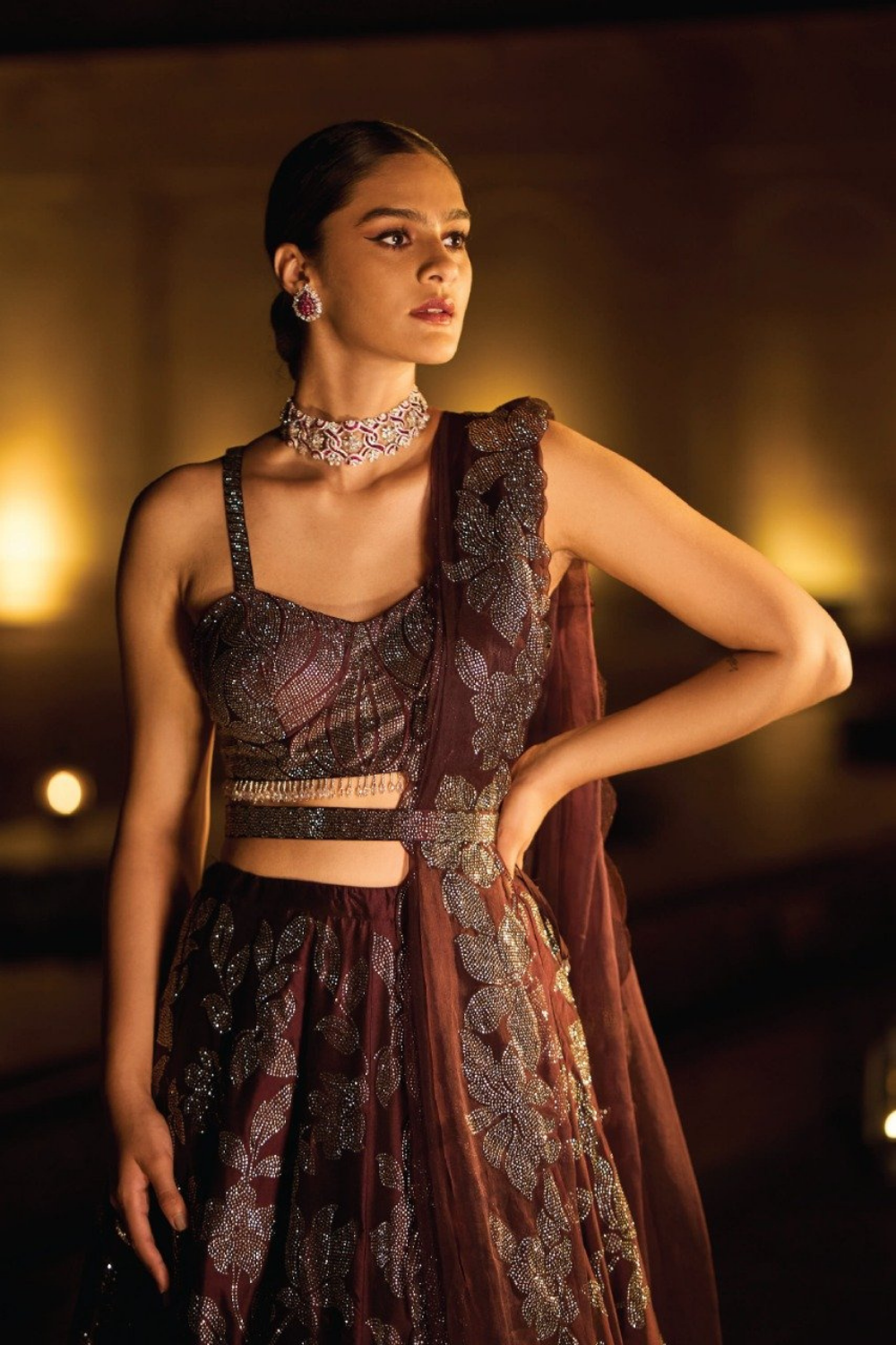 Deep Wine Sarwoski  Lehenga Set