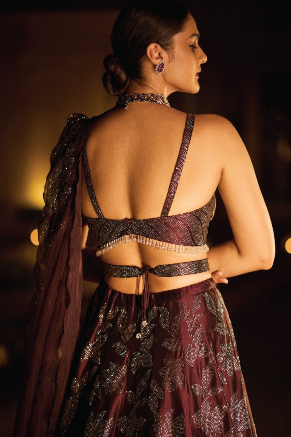 Deep Wine Sarwoski  Lehenga Set